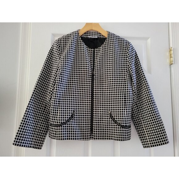 AKRIS PUNTO Womens Black white check windowpane blazer jacket size 8 Tiny Flaw - Picture 5 of 11